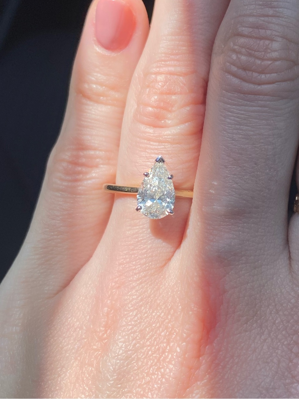 1.57 CT Pear Lab Grown Diamond Engagement Ring 14K Gold IGI F VS1 Size 7.5